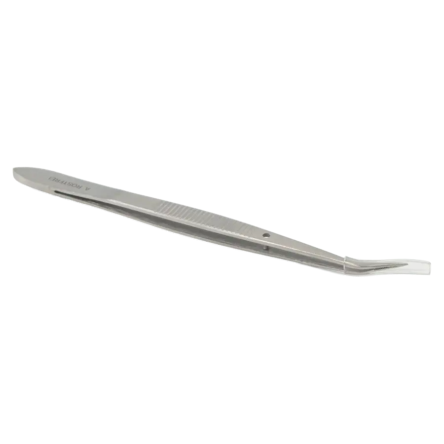 Pinzette 11,5 cm gebogen Spitz mit Führungsstift