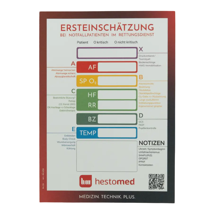 hestomed Ersteinschätzungsblock XABCDE Block mit Leimbindung