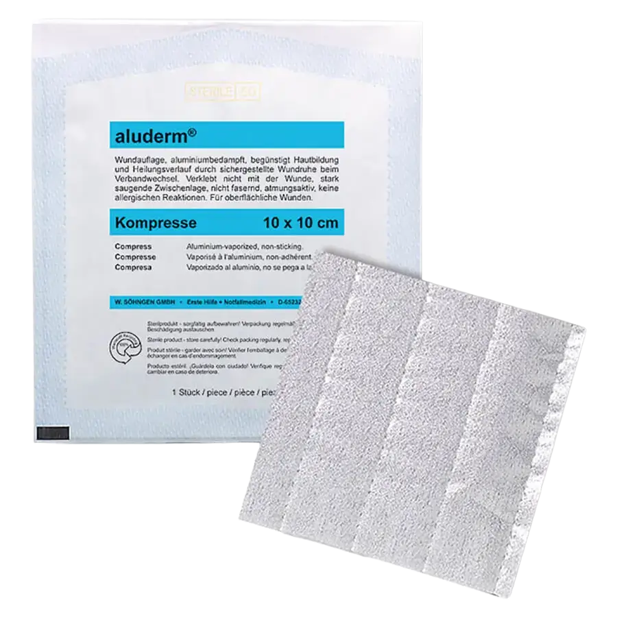 Aluderm Kompresse 10x 10cm einzeln