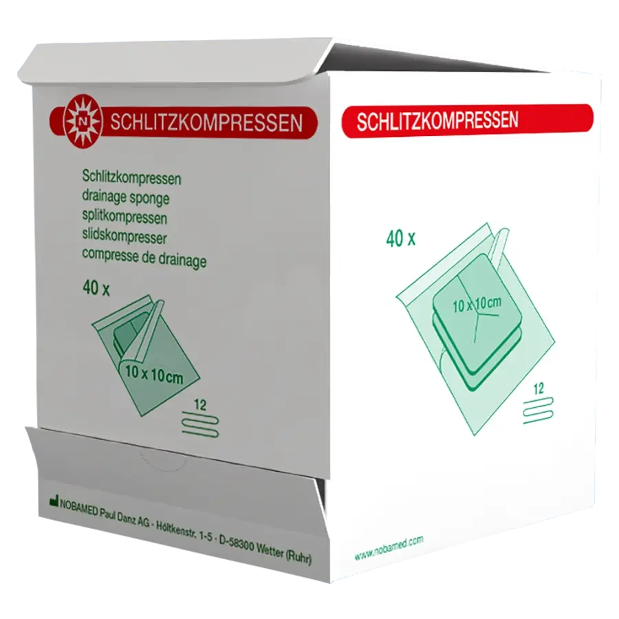 Schlitzkompresse steril,10 cm x 10 cm, 12-fach