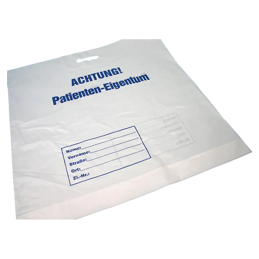 Patiententragetasche weiß mit Aufdruck Eigentum