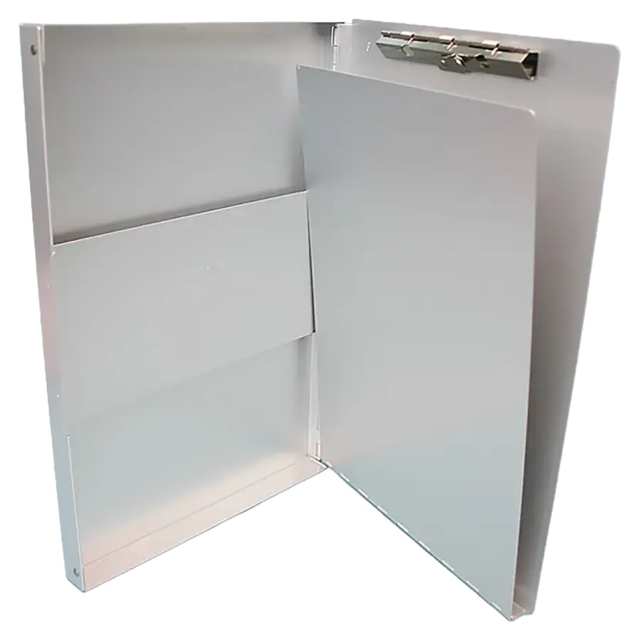 Formularhalter mit Box, Aluminium, seitlich öffnend, mit Halteklemme
