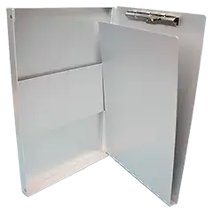 Formularhalter mit Box, Aluminium,  seitlich öffnend, mit Halteklemme