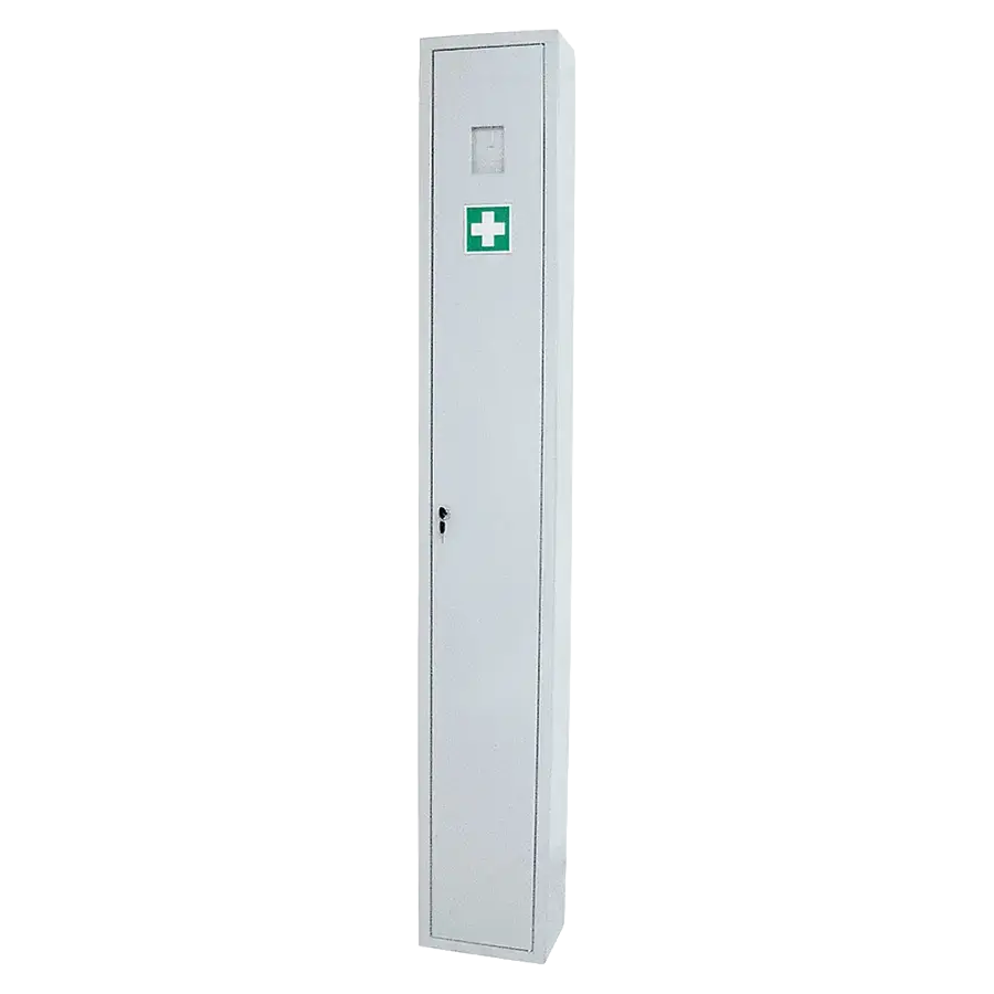 Stehschrank Typ 1350 weiß Krankentrage 1 x klappbar mit Notschlüsselfach
