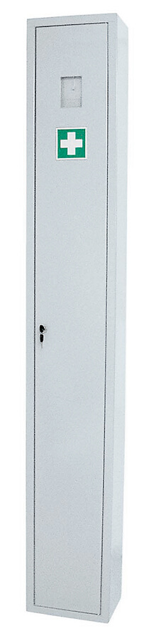 Stehschrank Typ 1350 weiß Krankentrage 1 x klappbar mit Notschlüsselfach