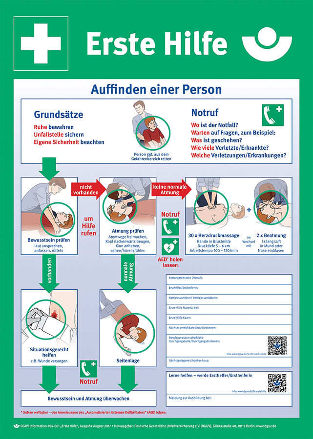 Anleitung Erste Hilfe Kundstsoff DGUV 204-002